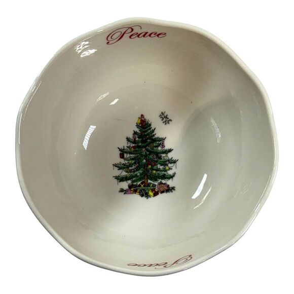 Spode Christmas Tree Bowls Set Of 2 Joy 5” & Peace 6” Ceramic Holiday Decor NEW - Picture 3 of 11